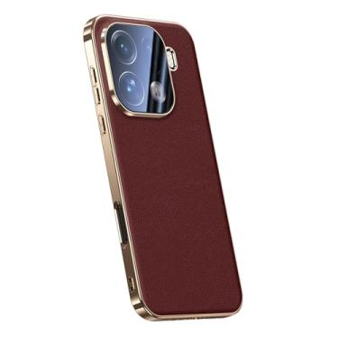 Imagem de FWYANZH Capa de couro genuíno para Oppo Find X9/X9pro, capa anti-queda galvanizada fina proteção de câmera luxuosa à prova de choque, vermelha, X9