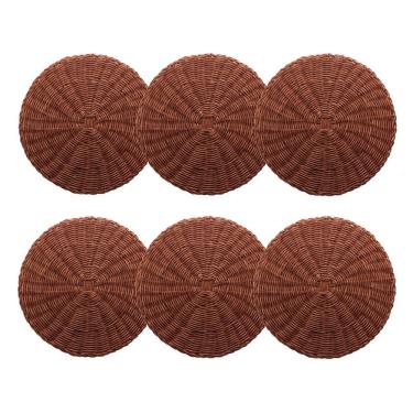 Imagem de Cj 6 Lugares Americanos de Plástico Redondo Rattan Marrom 38cm Lyor