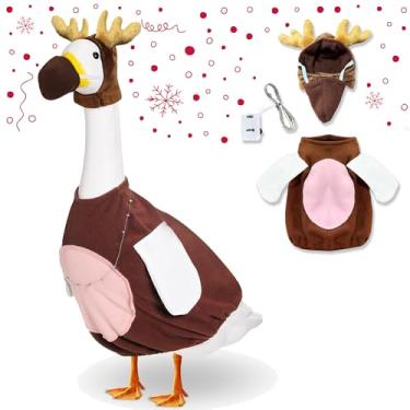 Imagem de Yickoon Roupas de Natal de ganso de varanda roupas de rena para varanda de 58 cm fantasia de ganso para quintal gramado ao ar livre jardim pátio estátua