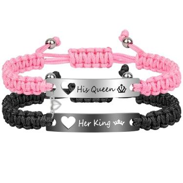 Imagem de Aospkle Pulseiras de casal combinando Bf e Gf, pulseira de amizade de melhor amigo, pulseiras elásticas ajustáveis joias para ele e ela, Trança, Sem Pedra Preciosa