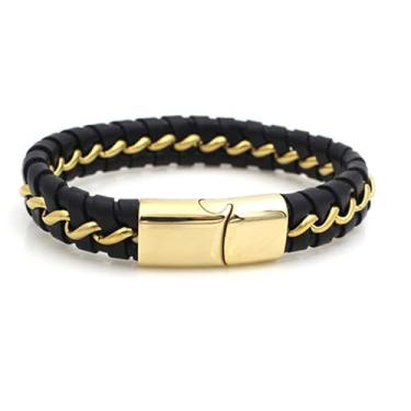 Imagem de Solza Pulseira de couro trançado de ouro banhado a ouro 18 K com couro bovino – Acessório de pulseira de joias de moda ajustável para mulheres, durável e elegante