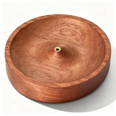 Imagem de Ymiumre Suporte de incenso preto para palitos – Bandeja redonda de madeira para queimador de incenso, tigela difusora de aroma natural feita à mão com design minimalista