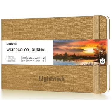 Imagem de Caderno de aquarela – Papel prensado a frio 100% algodão | 20 folhas 40 páginas | 300 g/m2 (63,5 kg) | Capa de couro PU para esboços em aquarela para pintura de artistas, mídia mista 19 x 12 cm