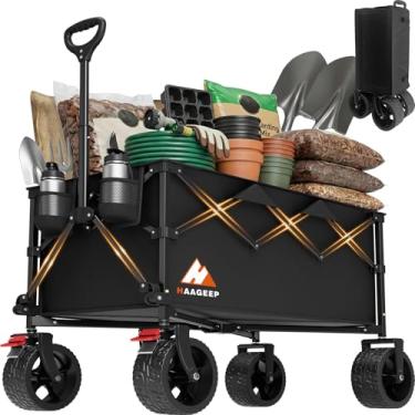 Imagem de Carrinho dobrável com rodas – vagões dobráveis de 220 L, resistente, 204 kg, vagão de praia com rodas grandes para vagões utilitários dobráveis em areia, carrinhos para esportes, compras, acampamento