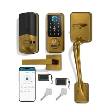 Imagem de Hornbill Fechadura de porta de entrada sem chave, conjunto de fechadura inteligente para porta frontal, conjunto de maçaneta de teclado inteligente para casa/casa/Airbnb/escritório, trava automática