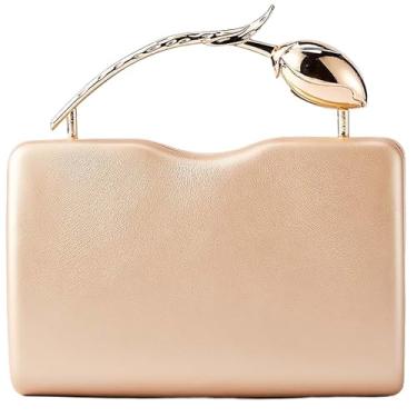 Imagem de louceko Bolsa de mão exclusiva de couro PU Love Rose Handle Bolsa de casamento para noite Bolsa de mão formal para mulheres presente de dia dos namorados, Ouro rosa