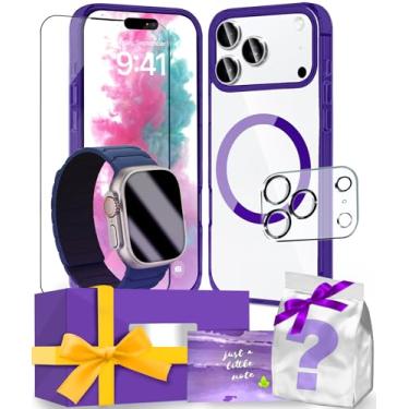 Imagem de AOKOOR Capa para iPhone 17 Pro Max e pulseira de relógio Apple, caixa de presente para mulheres e homens, com protetor de tela de vidro temperado e protetores de câmera, presente de aniversário para