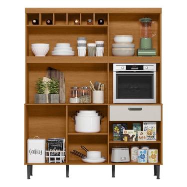 Imagem de Armário De Cozinha Dakota 6 Portas 1 Gaveta E Adega Para 6 Garrafas Jequitibá/areia - Lukaliam