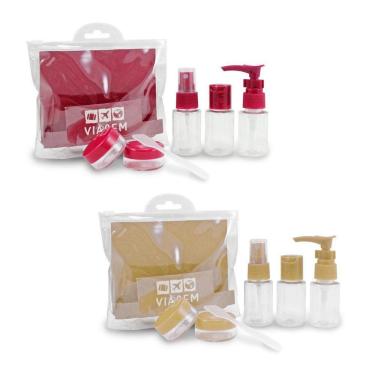 Imagem de 2 Kit De Frascos P/ Viagem De 7 Peças - Jacki Design Vinho / Bege