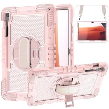 Imagem de Capa à prova de choque para tablet Samsung Galaxy Tab S10 FE+/FE Plus de 13 polegadas com alça de ombro, capa protetora resistente com suporte giratório Techcircle com alça de mão ajustável, ouro rosa
