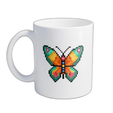 Imagem de Caneca Xícara de Café Porcelana 300ml Com Desenho de Borboleta Pixel Art Retro