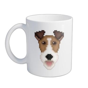 Imagem de Caneca Xícara de Café Porcelana 300ml Desenho Cabeça de Cachorro Fox Terrier Pixel Art