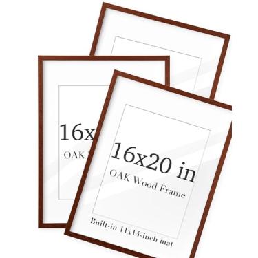 Imagem de UPWOIGH Conjunto de 3 porta-retratos de madeira de carvalho de nogueira real de 40,6 x 50,8 cm, imagens 28 x 35 cm com tapete ou 40,6 x 50,8 cm sem tapete, pacote com 3, moldura de madeira sólida