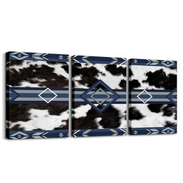 Imagem de Impressão de pele de vaca arte de parede infantil em tela para sala de estar quarto fazenda ocidental imagem de pele de animal decoração de parede para banheiro couro bovino meninos meninas pintura