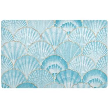 Imagem de TSENQUE Capacho personalizado de Halloween azul vieira litorânea fofo tapete de Halloween, tapetes externos para porta da frente capacho antiderrapante entrada externa 81 cm x 50 cm