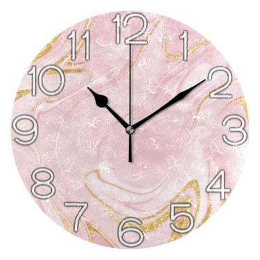 Imagem de Relógio de parede analógico decorativo para escritório, cozinha, estético, silencioso, sem tique-taque, arte de parede, decoração de casa, arte dourada rosa estética, 25 cm, ponteiros pretos