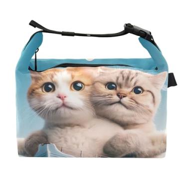 Imagem de TSENQUE Lancheira de gatinho fofa com estampa de gato para mulheres, lancheira portátil, lancheira para trabalho, linda bolsa térmica para o trabalho