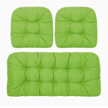 Imagem de BAHULA Almofadas de vime para cadeira de exterior, almofadas de sofá impermeáveis para móveis de pátio, almofadas de assento de móveis de vime de pátio, uma poltrona e duas almofadas em forma de U