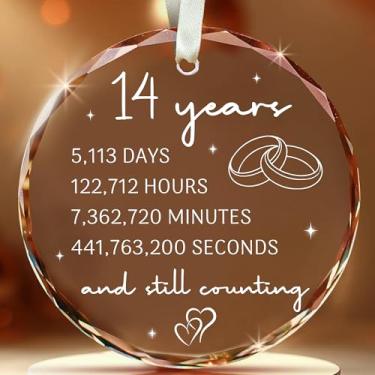Imagem de Bozspacer Enfeite de vidro de aniversário de 14 anos – Casamento de prata para pais, casal, esposa ou marido – Lembrança exclusiva de decoração de Natal para casamento de 25 anos