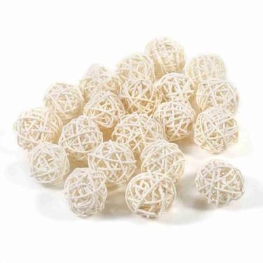 Imagem de GLOGLOW Ornamento Pendurado Bolas de Vime Enfeites Decorativos, Vime Natural, 20 Peças, 5 Cores, 3 Cm, para Casamento, Aniversário, Festa de Natal, Decoração de Casa, Decoração Diária (Branco)