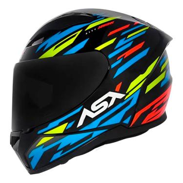 Imagem de Capacete Asx City Arrow Preto Azul Amarelo Mais Viseira Fume - M (57/58)