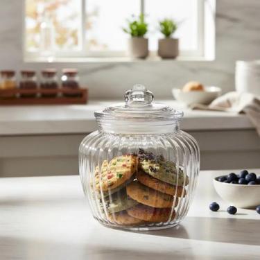 Imagem de Pote De Vidro Tampa Hermética Redonda 1,200 Ml Canelado Flux - Flashgo