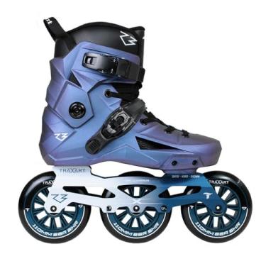 Imagem de Traxart Patins Inline Revolt R3 Azul Holográfico, Chassis Alumínio CNC, Rodas 110mm 88A, ABEC-9, Bota Rígida Hardboot, Freestyle e Fitness Adulto (#8 39/40)