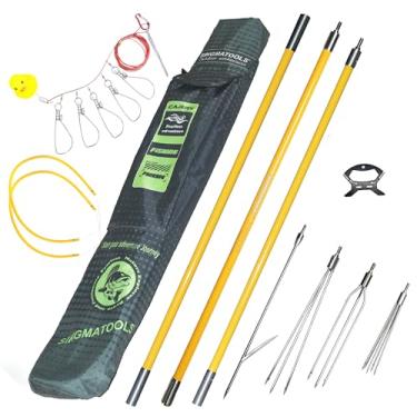 Imagem de SINGMATOOLS Vara de pesca submarina havaiana conjunto de lança de pesca com vara de fibra de vidro, arpão, equipamento de pesca submarina, pontas de paralisador de 3 garras, 14 cm, bolsa de viagem com