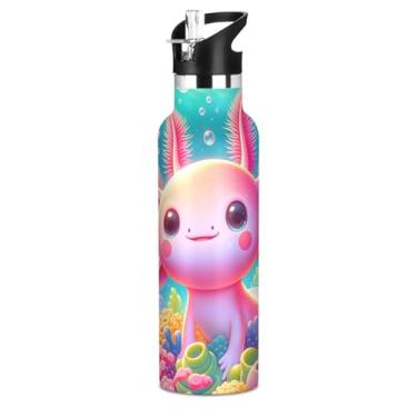 Imagem de Joisal Garrafas de água isoladas de aço inoxidável de 590 ml com tampa de canudo para bebidas frias ou quentes, copo de viagem divertido, fofo, rosa, à prova de vazamento, copo de viagem para meninos