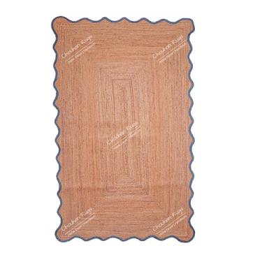 Imagem de Chouhan Rugs Tapete ondulado ondulado de juta natural, tapete de área de juta recortada de fazenda, tapete decorativo de chão personalizado natural, trançado à mão, boêmio, reversível, boêmio,