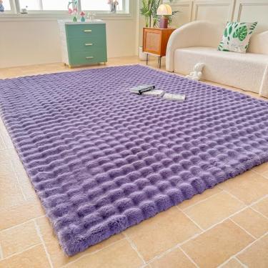 Imagem de Tapete de pelúcia de coelho roxo para quarto de sala de estar, sofá, 2,5 m x 25,4 m de pele sintética felpudo retangular para quarto de crianças e adolescentes, tapete peludo para berçário, decoração