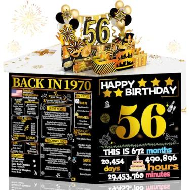 Imagem de Joycard Cartão de aniversário de 56 anos para mulheres e homens, presente de feliz aniversário pop-up 3D para mãe e pai, decorações engraçadas de aniversário de 56 anos para esposa marido, tema retrô