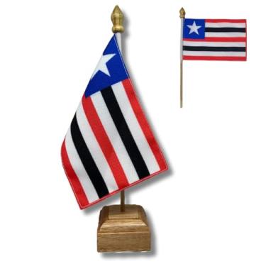 Imagem de Bandeira de Mesa Elegance Maranhão, Dupla Face, 19x13cm, Base em Madeira Natural, Altura Total 30cm, Tecido Oxford, para Escritório, Eventos e Decoração