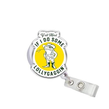 Imagem de OKOMCM Y'all Mind if I Do Some Lollygagging Carretéis de crachá retráteis, sapo fofo tamanho 5 cm clipe de cinto acrílico para crachá de identificação, cordão de crachá, acessórios de animais