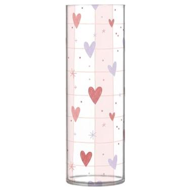 Imagem de CEBUGI Vaso de flores com estampa de corações 10 x 30 cm, vaso cilíndrico para flores, vaso transparente inquebrável para festa de casamento, decoração de casa