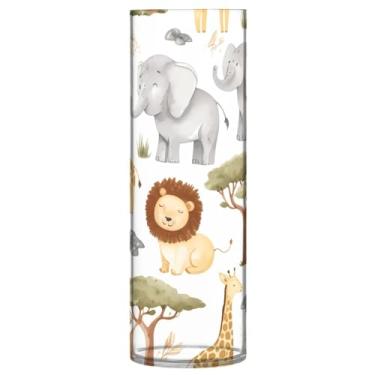 Imagem de CEBUGI Vaso cilíndrico para flores, animais fofos, 10 x 30 cm, vaso transparente inquebrável para decoração de casa de festa de casamento