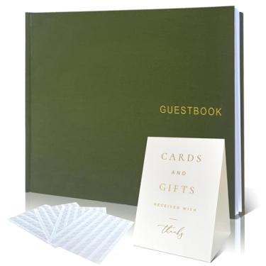 Imagem de LADY&HOME Livro de visitas de casamento de linho para recepção de casamento - Livro de visitas para assinar, livro de visitas para chá de bebê, foto e livro de visitas Polaroid para chá de panela