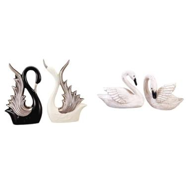 Imagem de Whtkoph Elegantes Estatuetas de Cisne em Resina Cerâmica, Esculturas para Casa, Escritório, Prateleira, Aniversário, Quarto E Sala de Estar.