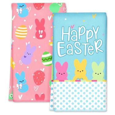 Imagem de Miss Adola Toalhas de cozinha de Páscoa - Happy Easter 45 x 66 cm pano de prato de cozinha de microfibra 2 peças toalhas de mão decorativas absorventes com laço para pendurar para presentear a