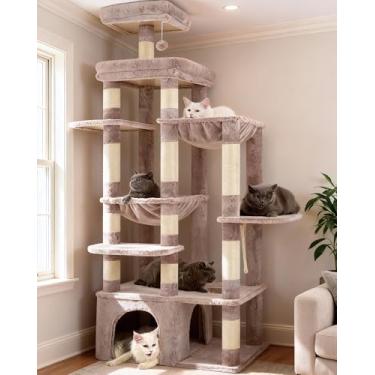 Imagem de Heybly Árvore para gatos, 188 cm de altura para gatos Maine Coon grandes com rodapé extragrande, móveis de condomínio para gatos com plataformas de vários níveis, 2 redes e 12 postes para arranhar