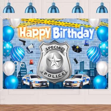 Imagem de Banner de carro de polícia, tema de policial, faixa de fundo para fotografia para feliz aniversário, festa de casamento, suprimentos de decoração de cabine de fotos