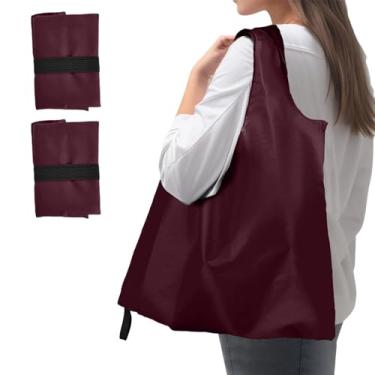 Imagem de Criyar Pacote com 2 sacolas de compras dobráveis, à prova d'água, reutilizáveis, sacolas de nylon (vinho tinto 2)