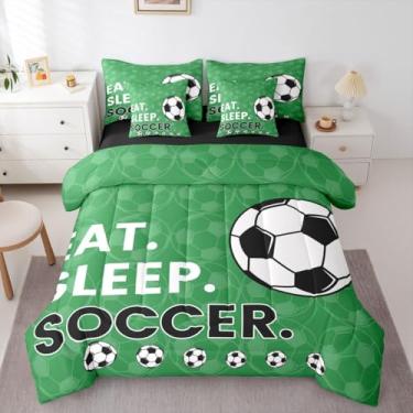 Imagem de Erosebridal Jogo de edredom verde para jogos de futebol, tamanho Queen, 7 peças, cama em uma bolsa, com tema de jogos de bola, futebol americano