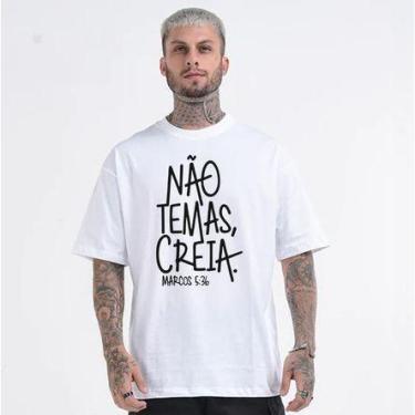 Imagem de Camiseta Streetwear Masculina Algodão Estampada Fé Não Temas Creia Cam
