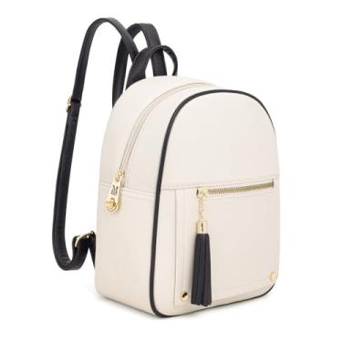 Imagem de Mochila média feminina antifurto com zíper seguro e borla, Mini bege e preto, Medium, Clássico