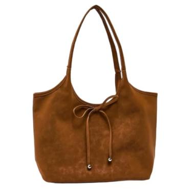 Imagem de Vintage Bow Tote Bag, Fashion Minimalist Lazy Style Solid-Colour Tote Bag, Large-Capacity Shoulder Bag for Daily Commuting (Brown)