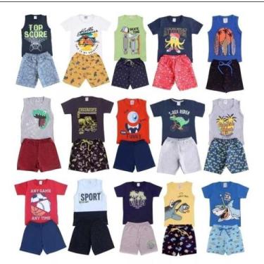 Imagem de Kit Sortido 10 Peças de Roupas 5 Conjuntos Camisetas + Shorts Infantil