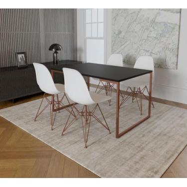 Imagem de Mesa Industrial Base Ferro Cobre Tampo 137x90 Preto 4 Cadeiras Eames F