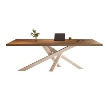 Imagem de hezhuhe2258 Mesa de computador para escritório doméstico moderna com pernas de mesa de metal criativas, escrita espaçosa para laptop (branco, 2GG)