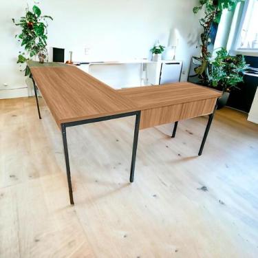 Imagem de Estação de Trabalho Mesa Escrivaninha em L 170 x160 Nogal/Preto REALME